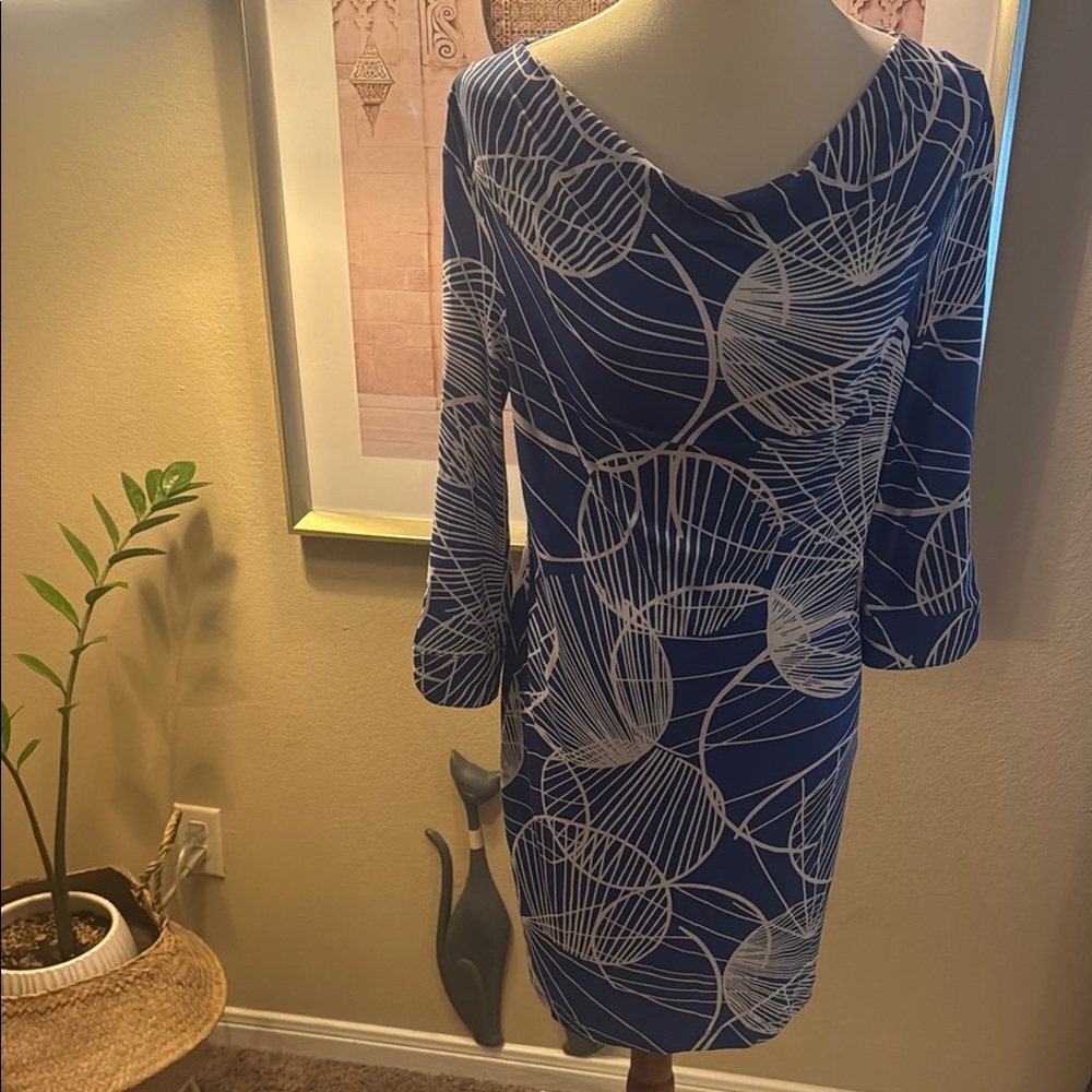 Banana Republic Blue and White Asymmetrical Sheath Dress